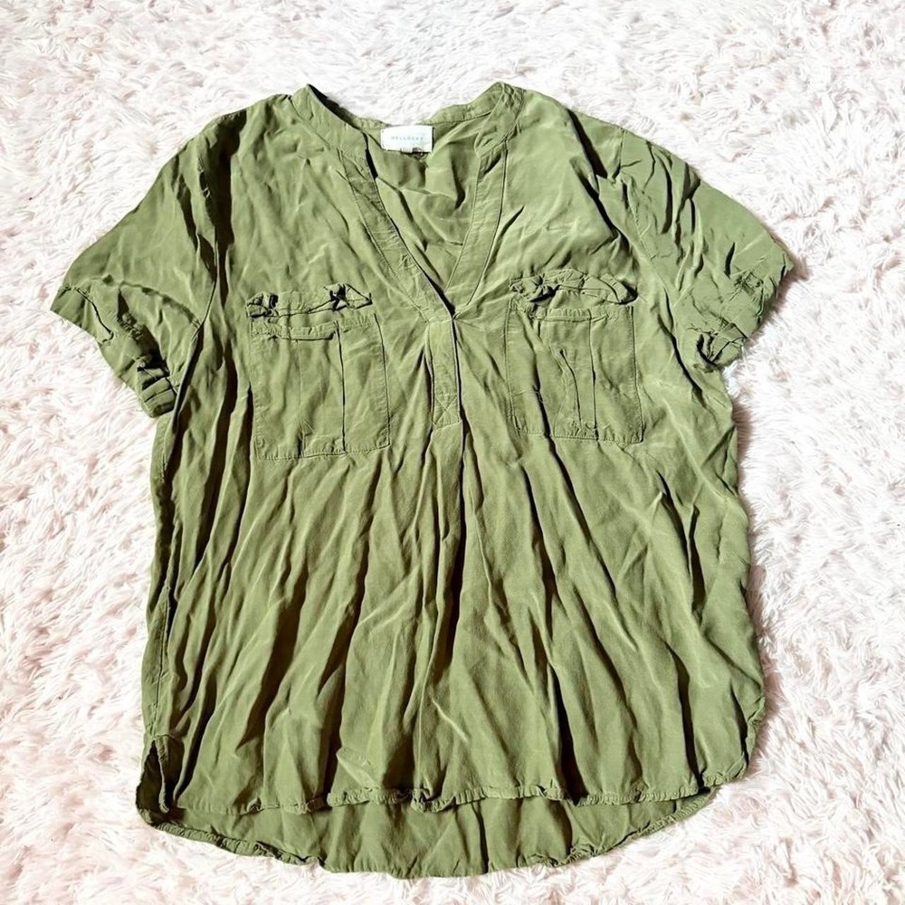 Olive Green Utilitarian Military Gorpcore Grunge Edgy Button‎ Down Top Womens L